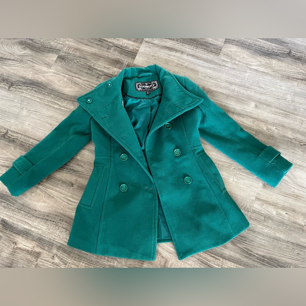 Sugarfly - Double Breast Kelly Green Pea Coat - Girls Size Medium